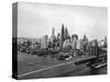 View of Brooklyn Bridge with New York City Skyline in Background-null-Stretched Canvas