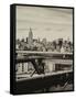 View of Brooklyn Bridge with the Empire State Buildings-Philippe Hugonnard-Framed Stretched Canvas