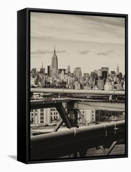 View of Brooklyn Bridge with the Empire State Buildings-Philippe Hugonnard-Framed Stretched Canvas