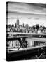 View of Brooklyn Bridge with the Empire State Buildings-Philippe Hugonnard-Stretched Canvas