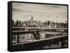 View of Brooklyn Bridge with the Empire State Buildings-Philippe Hugonnard-Framed Stretched Canvas