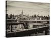 View of Brooklyn Bridge with the Empire State Buildings-Philippe Hugonnard-Stretched Canvas