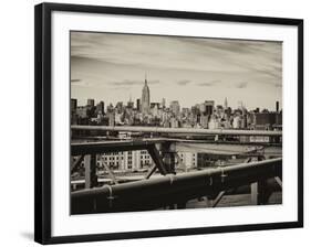 View of Brooklyn Bridge with the Empire State Buildings-Philippe Hugonnard-Framed Photographic Print