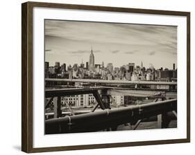 View of Brooklyn Bridge with the Empire State Buildings-Philippe Hugonnard-Framed Photographic Print