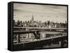 View of Brooklyn Bridge with the Empire State Buildings-Philippe Hugonnard-Framed Stretched Canvas