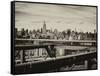 View of Brooklyn Bridge with the Empire State Buildings-Philippe Hugonnard-Framed Stretched Canvas