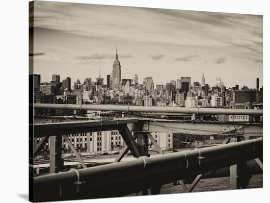 View of Brooklyn Bridge with the Empire State Buildings-Philippe Hugonnard-Stretched Canvas