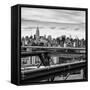 View of Brooklyn Bridge with the Empire State Buildings-Philippe Hugonnard-Framed Stretched Canvas