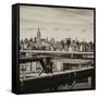 View of Brooklyn Bridge with the Empire State Buildings-Philippe Hugonnard-Framed Stretched Canvas