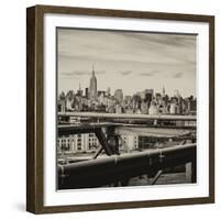 View of Brooklyn Bridge with the Empire State Buildings-Philippe Hugonnard-Framed Photographic Print