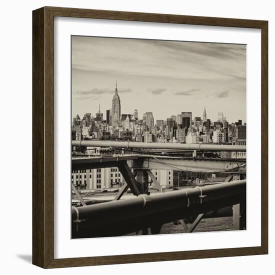 View of Brooklyn Bridge with the Empire State Buildings-Philippe Hugonnard-Framed Photographic Print