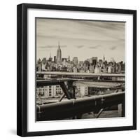 View of Brooklyn Bridge with the Empire State Buildings-Philippe Hugonnard-Framed Photographic Print