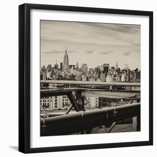 View of Brooklyn Bridge with the Empire State Buildings-Philippe Hugonnard-Framed Photographic Print