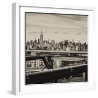 View of Brooklyn Bridge with the Empire State Buildings-Philippe Hugonnard-Framed Photographic Print