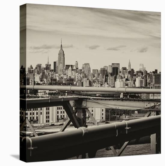 View of Brooklyn Bridge with the Empire State Buildings-Philippe Hugonnard-Stretched Canvas