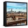 View of Brooklyn Bridge with the Empire State Buildings-Philippe Hugonnard-Framed Stretched Canvas