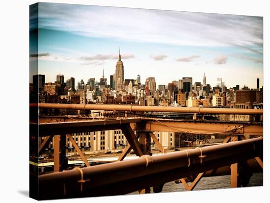 View of Brooklyn Bridge with the Empire State Buildings-Philippe Hugonnard-Stretched Canvas