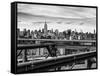 View of Brooklyn Bridge with the Empire State Buildings-Philippe Hugonnard-Framed Stretched Canvas