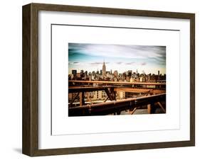 View of Brooklyn Bridge with the Empire State Buildings-Philippe Hugonnard-Framed Art Print