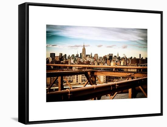 View of Brooklyn Bridge with the Empire State Buildings-Philippe Hugonnard-Framed Stretched Canvas