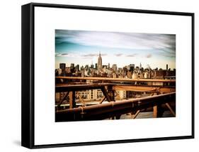 View of Brooklyn Bridge with the Empire State Buildings-Philippe Hugonnard-Framed Stretched Canvas