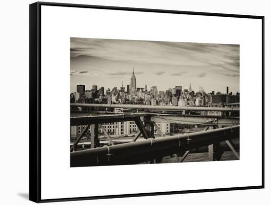 View of Brooklyn Bridge with the Empire State Buildings-Philippe Hugonnard-Framed Stretched Canvas