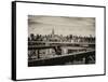 View of Brooklyn Bridge with the Empire State Buildings-Philippe Hugonnard-Framed Stretched Canvas