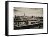 View of Brooklyn Bridge with the Empire State Buildings-Philippe Hugonnard-Framed Stretched Canvas