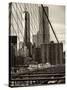 View of Brooklyn Bridge with the One World Trade Center (1WTC) and New York by Gehry Buildings-Philippe Hugonnard-Stretched Canvas