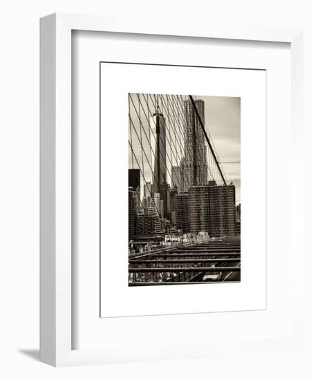 View of Brooklyn Bridge with the One World Trade Center (1WTC) and New York by Gehry Buildings-Philippe Hugonnard-Framed Art Print