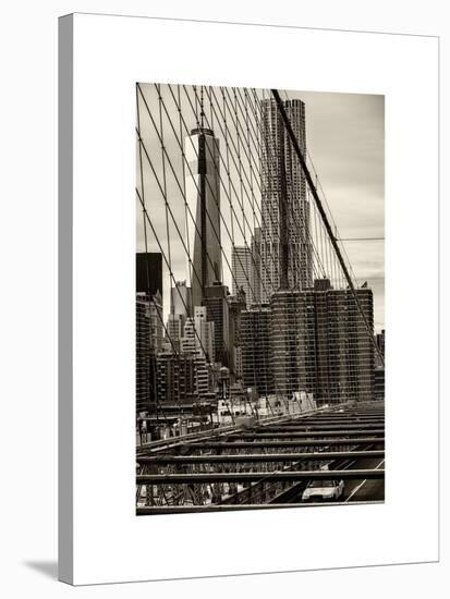 View of Brooklyn Bridge with the One World Trade Center (1WTC) and New York by Gehry Buildings-Philippe Hugonnard-Stretched Canvas