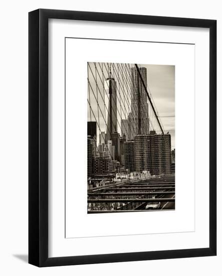 View of Brooklyn Bridge with the One World Trade Center (1WTC) and New York by Gehry Buildings-Philippe Hugonnard-Framed Art Print