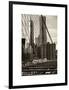 View of Brooklyn Bridge with the One World Trade Center (1WTC) and New York by Gehry Buildings-Philippe Hugonnard-Framed Art Print