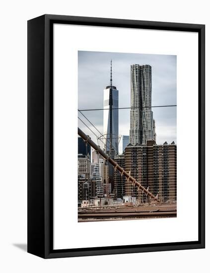 View of Brooklyn Bridge with the One World Trade Center (1WTC) and New York by Gehry Buildings-Philippe Hugonnard-Framed Stretched Canvas