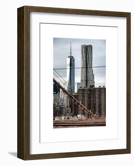 View of Brooklyn Bridge with the One World Trade Center (1WTC) and New York by Gehry Buildings-Philippe Hugonnard-Framed Art Print