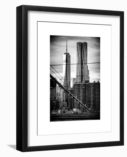 View of Brooklyn Bridge with the One World Trade Center (1WTC) and New York by Gehry Buildings-Philippe Hugonnard-Framed Art Print