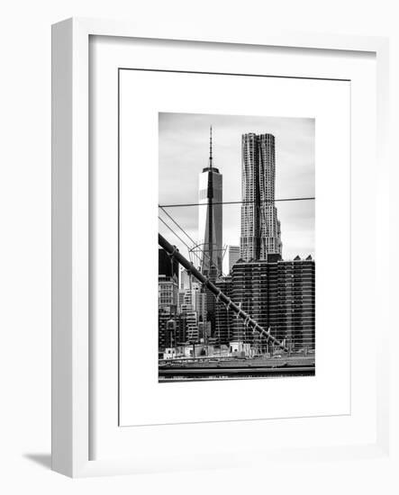 View of Brooklyn Bridge with the One World Trade Center (1WTC) and New York by Gehry Buildings-Philippe Hugonnard-Framed Art Print