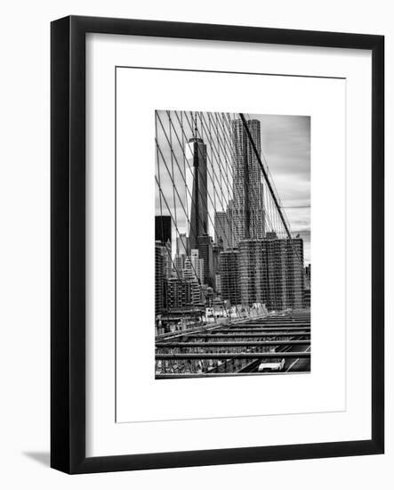 View of Brooklyn Bridge with the One World Trade Center (1WTC) and New York by Gehry Buildings-Philippe Hugonnard-Framed Art Print