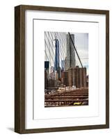 View of Brooklyn Bridge with the One World Trade Center (1WTC) and New York by Gehry Buildings-Philippe Hugonnard-Framed Art Print