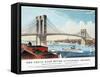 View of Brooklyn Bridge-Currier & Ives-Framed Stretched Canvas