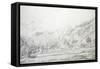 View of Buildings in a Walled Enclosure with Mountains in the Background (Graphite on White Wove Pa-Charles Francois Daubigny-Framed Stretched Canvas