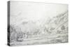 View of Buildings in a Walled Enclosure with Mountains in the Background (Graphite on White Wove Pa-Charles Francois Daubigny-Stretched Canvas