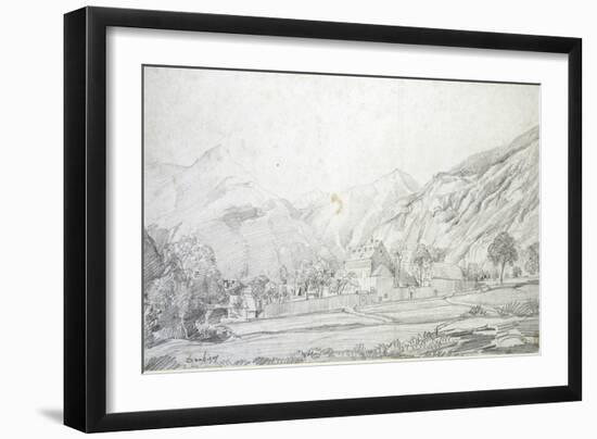 View of Buildings in a Walled Enclosure with Mountains in the Background (Graphite on White Wove Pa-Charles Francois Daubigny-Framed Giclee Print