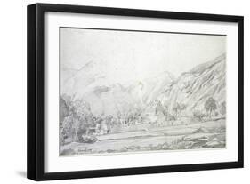 View of Buildings in a Walled Enclosure with Mountains in the Background (Graphite on White Wove Pa-Charles Francois Daubigny-Framed Giclee Print