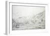 View of Buildings in a Walled Enclosure with Mountains in the Background (Graphite on White Wove Pa-Charles Francois Daubigny-Framed Giclee Print