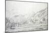 View of Buildings in a Walled Enclosure with Mountains in the Background (Graphite on White Wove Pa-Charles Francois Daubigny-Mounted Giclee Print