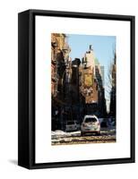 View of Buildings in Manhattan in the Snow with NYPD Car-Philippe Hugonnard-Framed Stretched Canvas