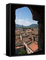 View of Buildings Through Window on Upper Level of Torre Guinigi, Lucca, Tuscany, Italy-null-Framed Stretched Canvas