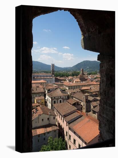 View of Buildings Through Window on Upper Level of Torre Guinigi, Lucca, Tuscany, Italy-null-Stretched Canvas