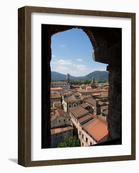 View of Buildings Through Window on Upper Level of Torre Guinigi, Lucca, Tuscany, Italy-null-Framed Photographic Print